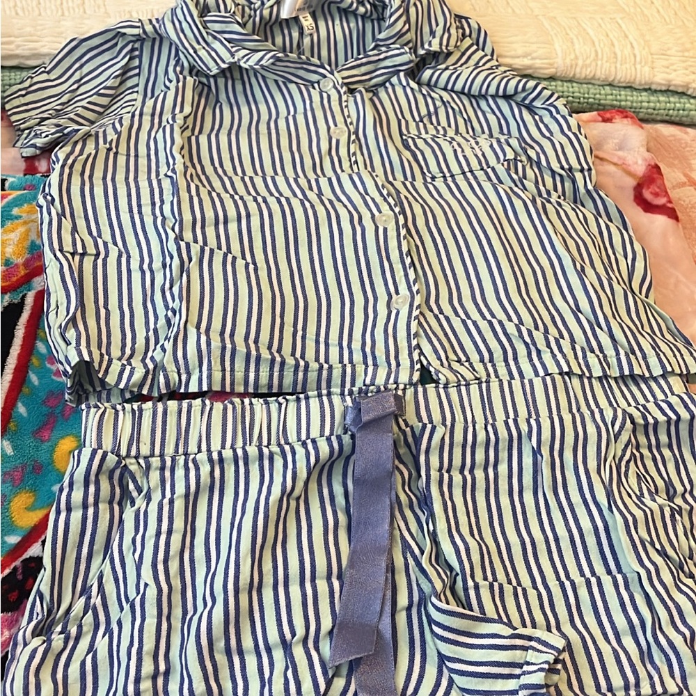Ivory Ella Blue, Green, & White Striped Pajama Set